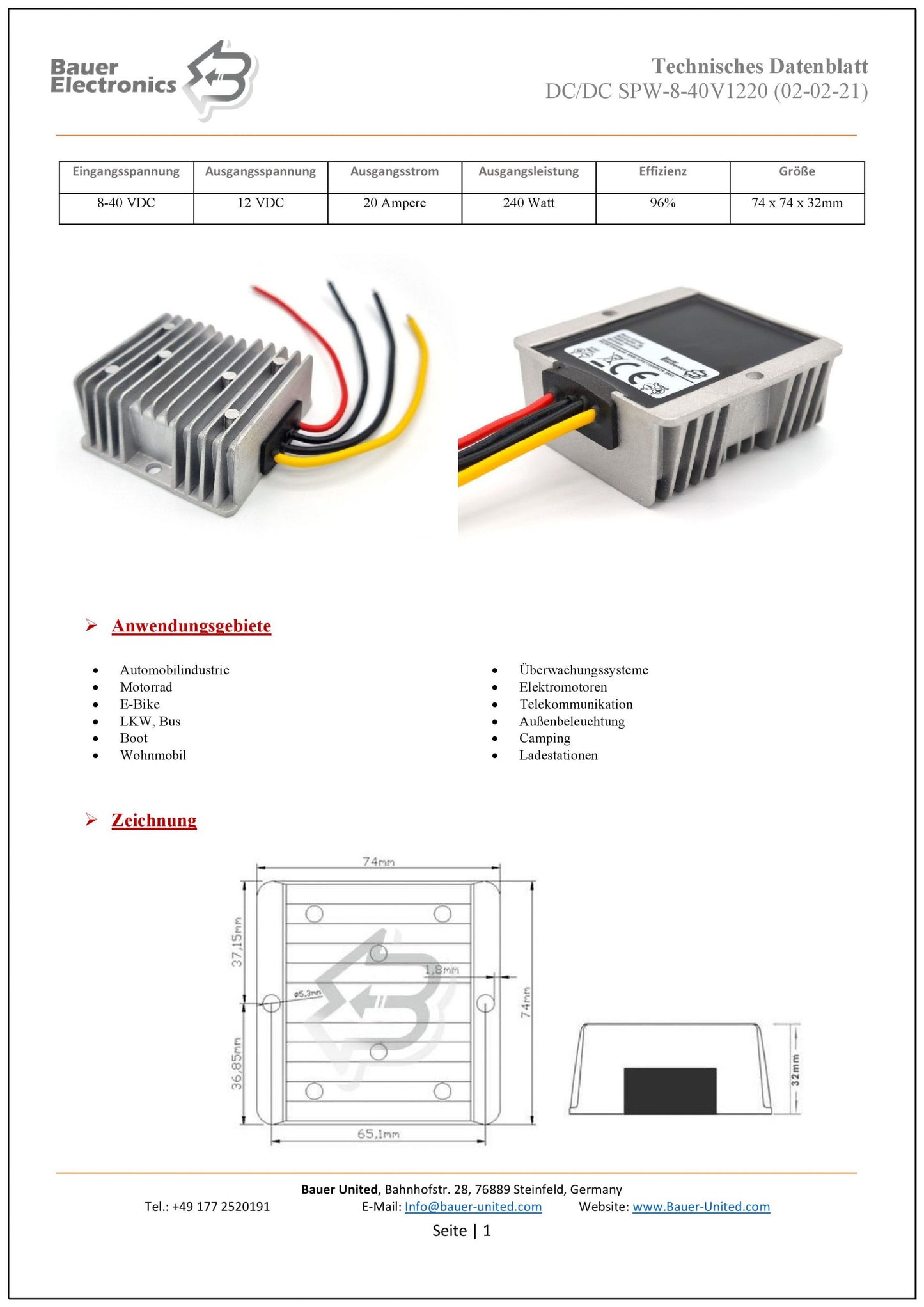 DC DC 8-40V zu 12V 20A