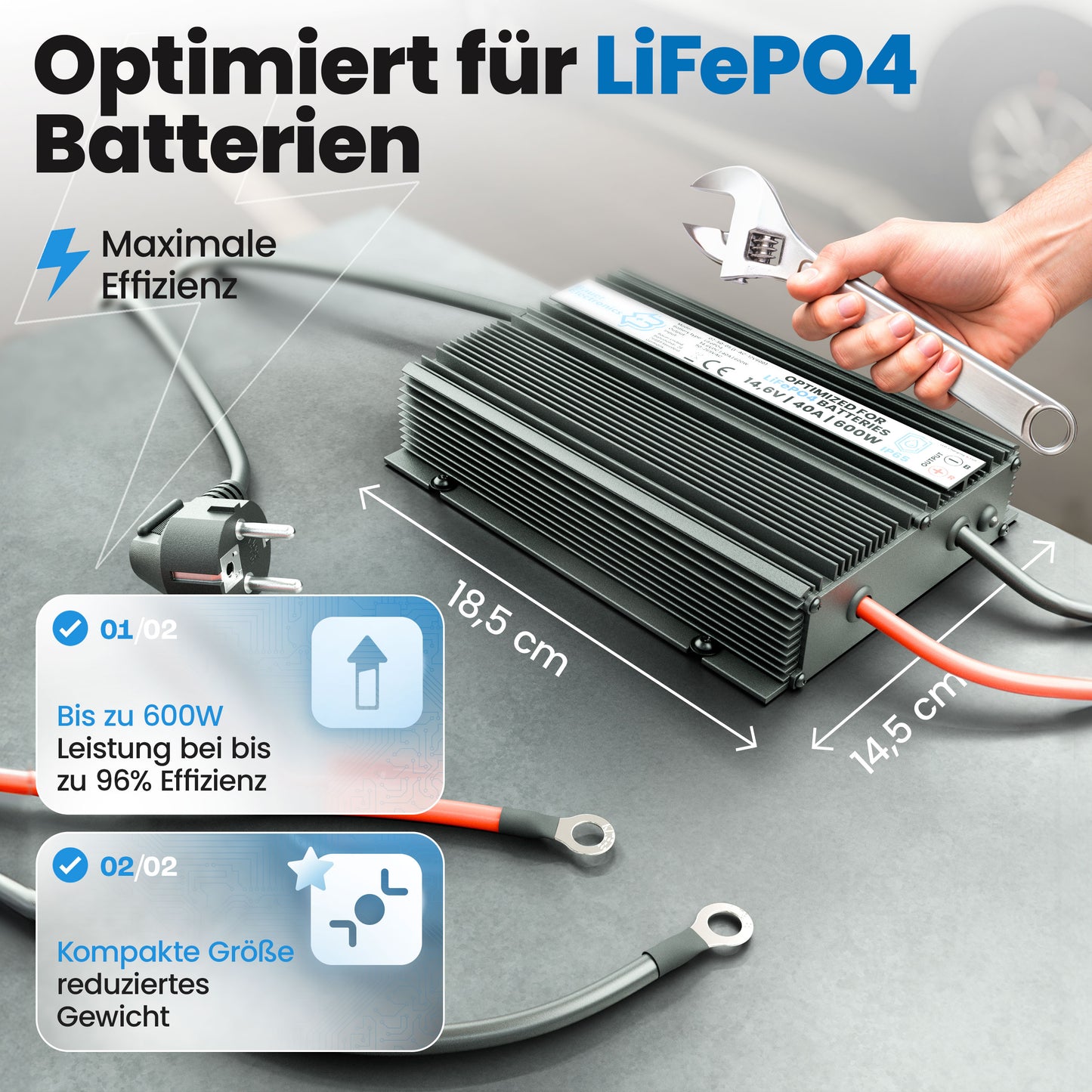 36V Batterie-Ladegerät LiFePO4 43,8V 13,6A 600W Ringanschluss