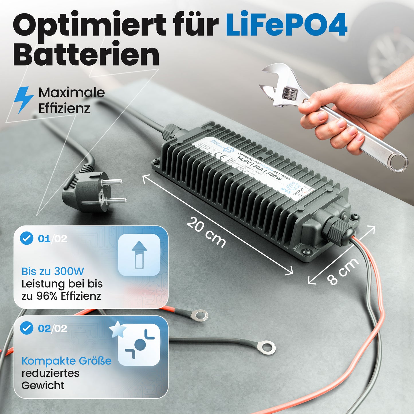 36V Batterie-Ladegerät LiFePO4 43,8V 6,8A 300W Ringanschluss