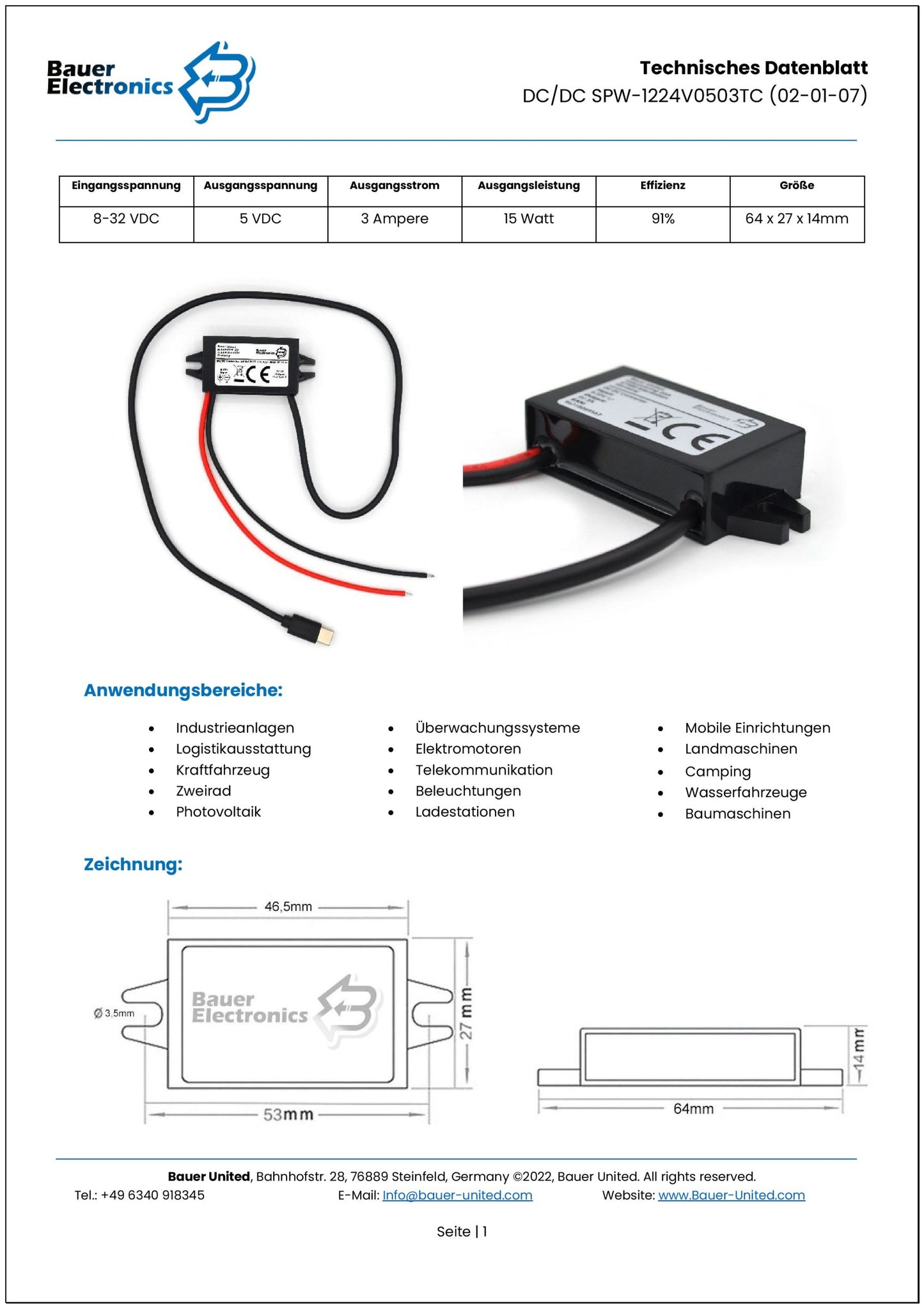 DC DC 8V-32V zu 5V 3A USB Type-C