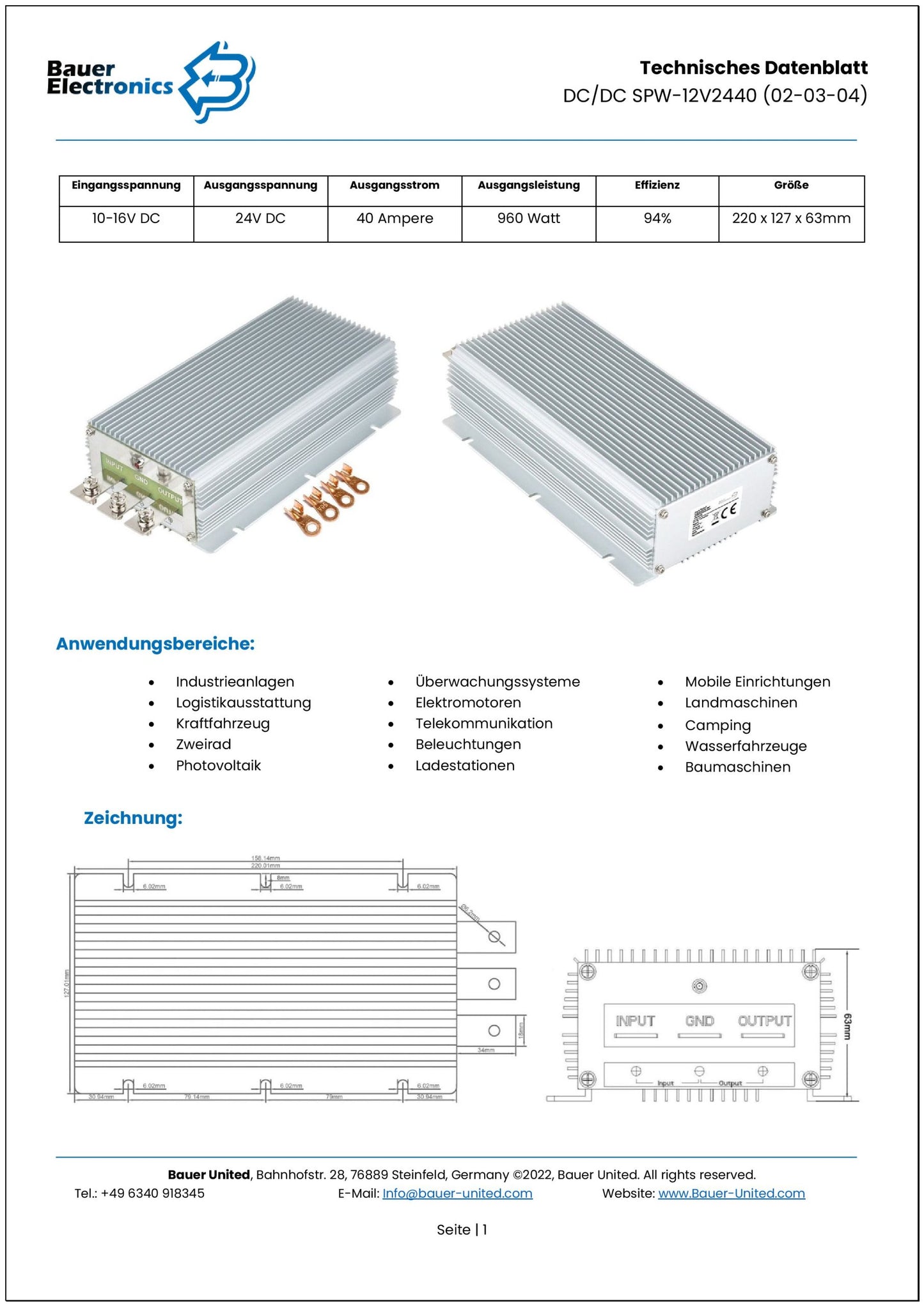 DC DC 9V-22V zu 24V 40A