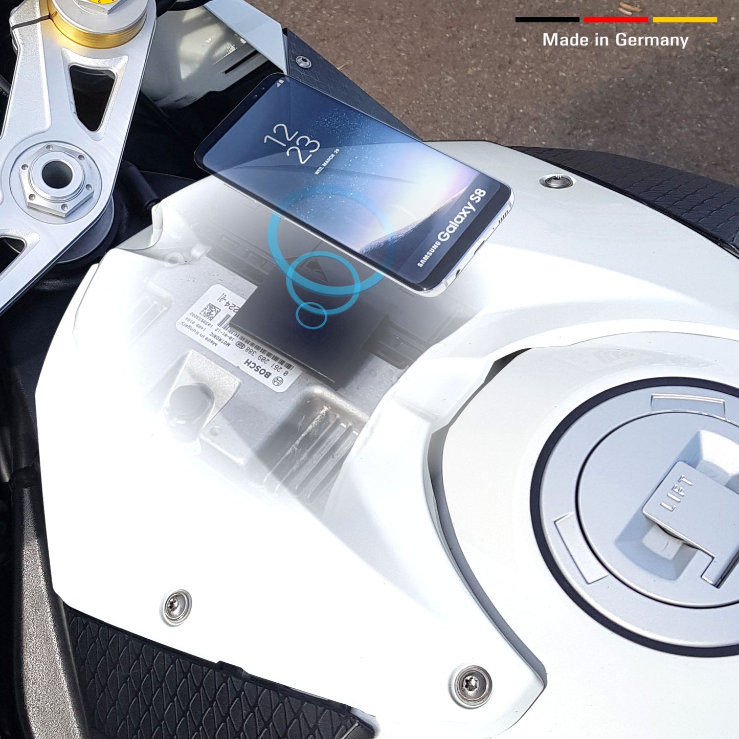 Invisible magnetic mobile phone holder for BMW S1000RR/R
