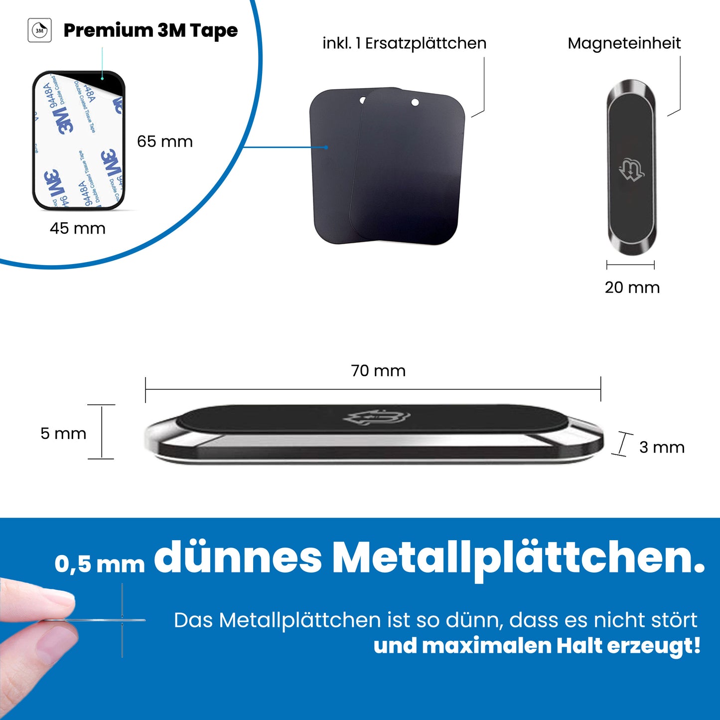 Slim Magnet Handyhalterung für Auto, Büro und Werkstatt (Doppelpack)