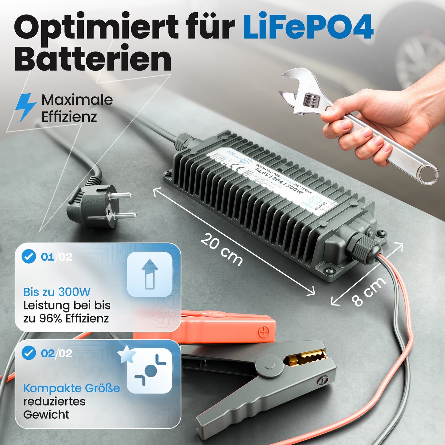 36V Batterie-Ladegerät LiFePO4 43,8V 6,8A 300W