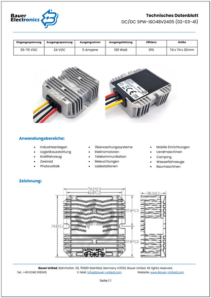 DC DC 36V-75V zu 24V 5A Isoliert