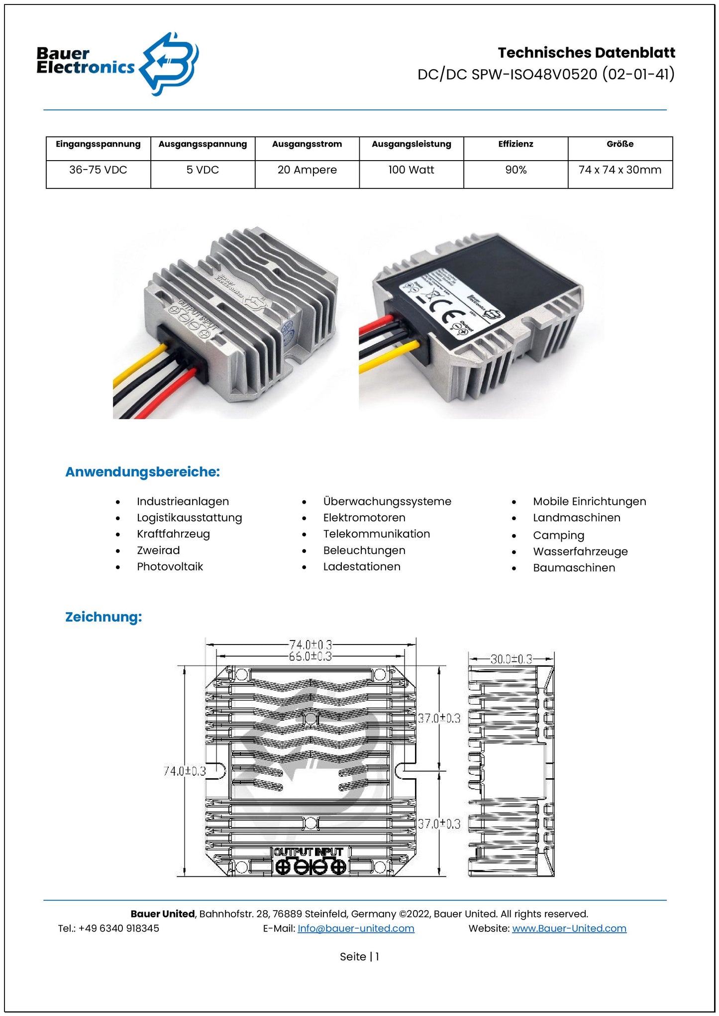 DC DC 36V-75V zu 5V 20A Isoliert