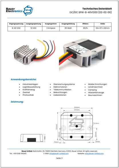 DC DC 8-40V zu 12V 3A