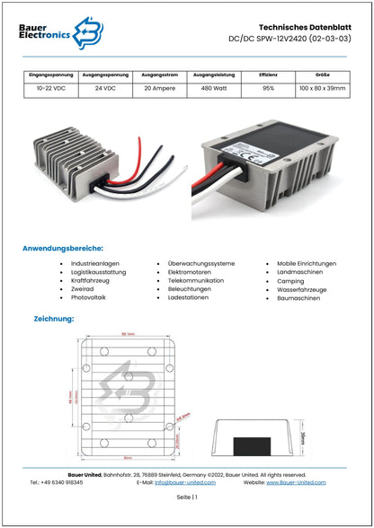 DC DC 9V-22V zu 24V 20A