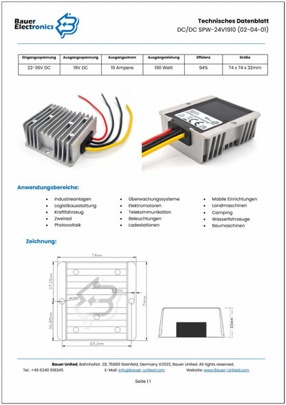 DC DC 22V-36V zu 19V 10A